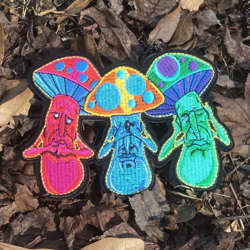 Speak See Hear No Evil mushroom iron on patch
